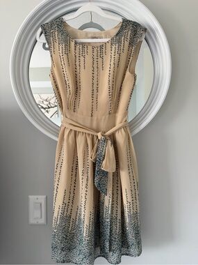 Darling Beige Dress with Navy Botanical Print